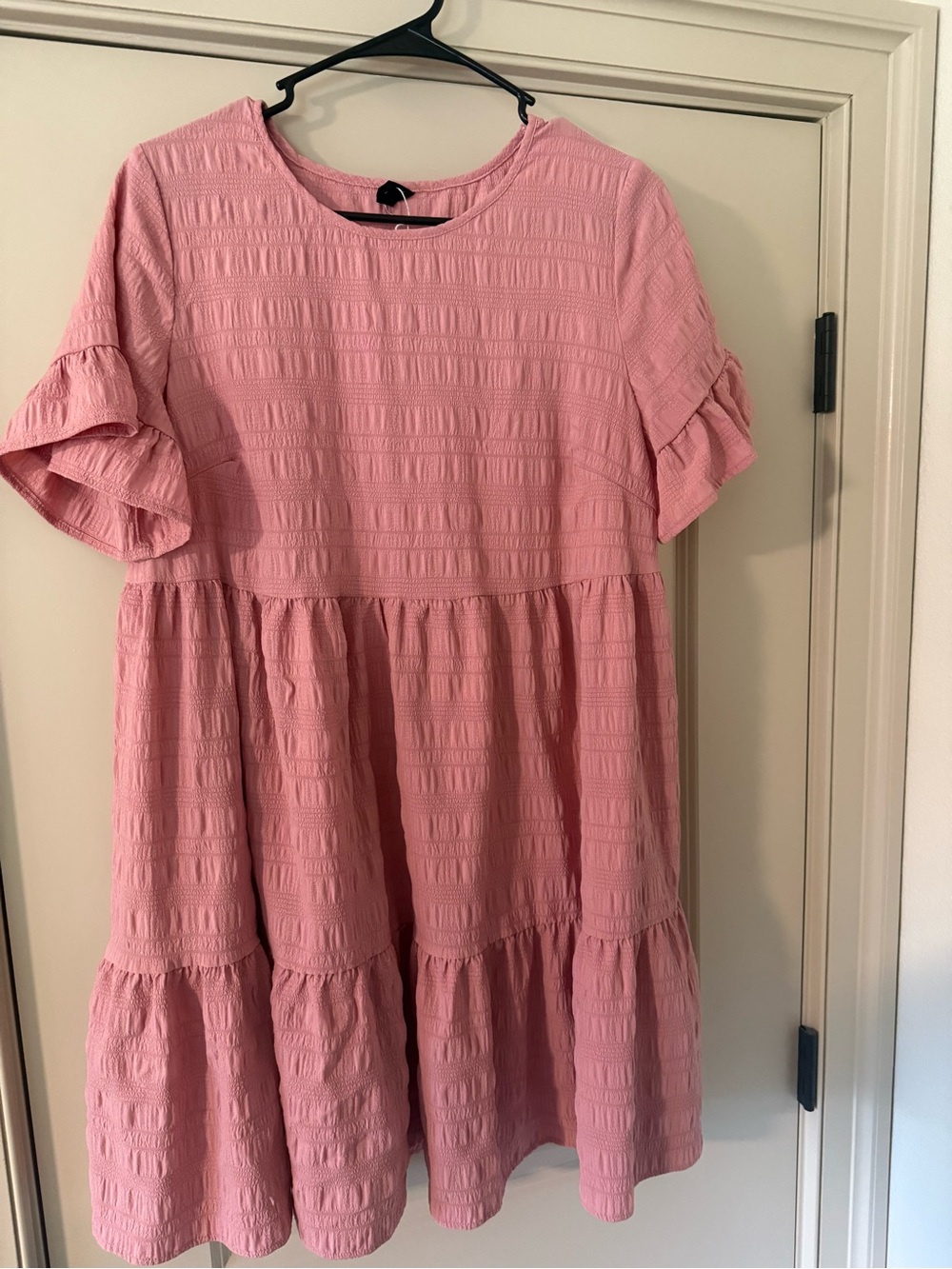 SHEIN Pink Ruffle Tiered Short-Sleeve Casual Dress